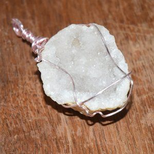 Wrapped white quartz geode pendant | Jewelry